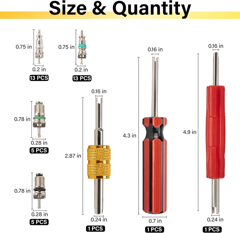 ecocstm 39 PCS Air Conditioning Valve Core Accessories Kit, R12 R134a Refrigeration Schrader Tire Valve Stem Cores with Single & Dual Heads Valve Core Remover Installer Tool, HVAC System Seal Caps Kit - Image 2